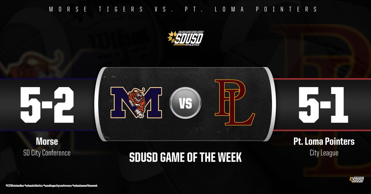 SDUSDAthletics's tweet photo. FOOTBALL: 
SDUSD Athletics Game of the Week
City League match-up between two teams that have taken 2022 by storm. Morse Tigers vs. Pt. Loma Pointers @morse_football @PointLomaFB https://t.co/UsMHMPh6Ey