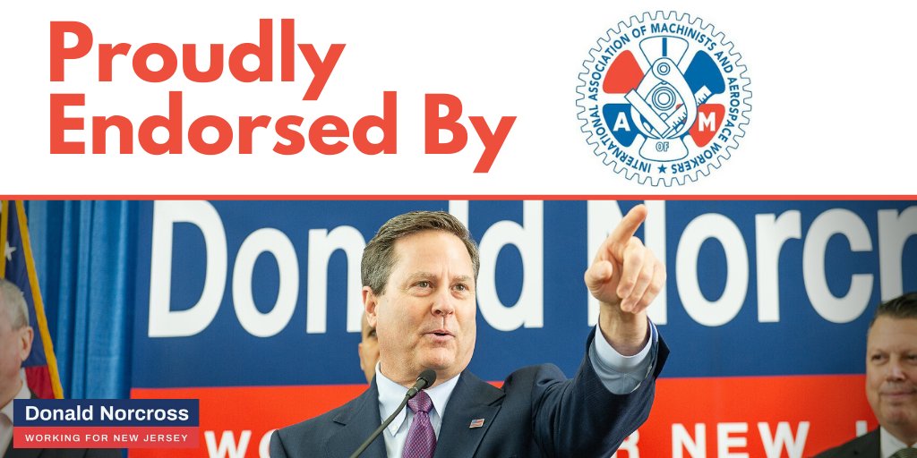 DonNorcross4NJ's tweet photo. Thank you to the New Jersey State Council of Machinists for your endorsement. @NJMachinists 

With your support, I will continue to fight for fair wages, job security, improved benefits, and the issues that matter to working families. https://t.co/qWJDohHkRm