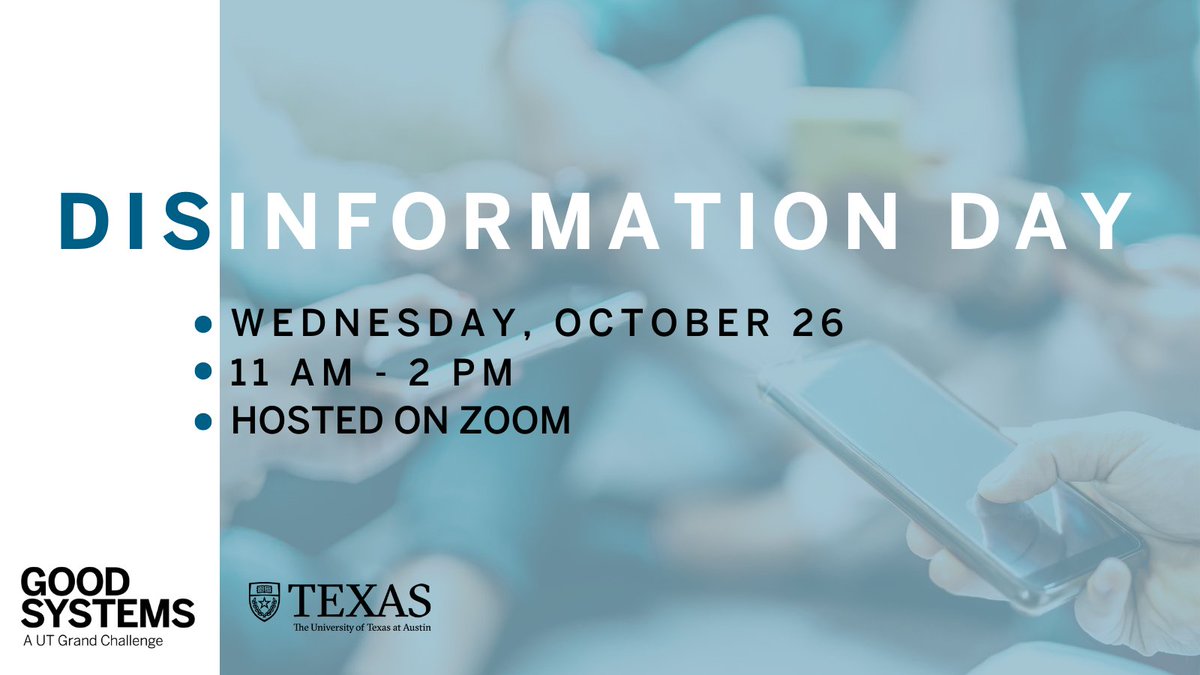 Registration is now open for Disinformation Day - Oct. 26! Join researchers and thought leaders working across disciplines and sectors to discuss approaches to curbing the spread of digital disinformation, tools for fact checkers &amp; more. #disinfoday disinfoday.com