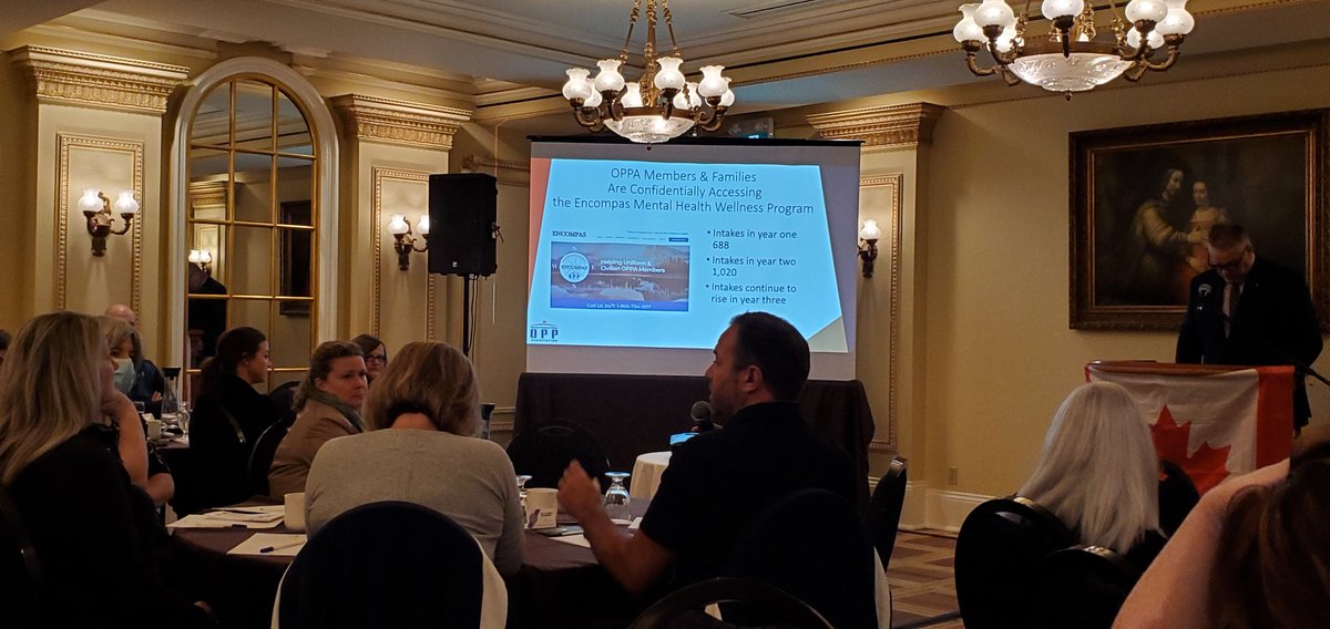 Events4Wellness's tweet photo. OPP Association President Rob Stinson explained the Encompas Mental Health Wellness Program for audience of 90 mental health stakeholders at Invisible Wounds 7th Annual National Conference For First Responders Oct 6, 2022 in Niagara-On-The-Lake. Thanks Rob. #Events4Wellness #MIAW https://t.co/4rkqQo47gl
