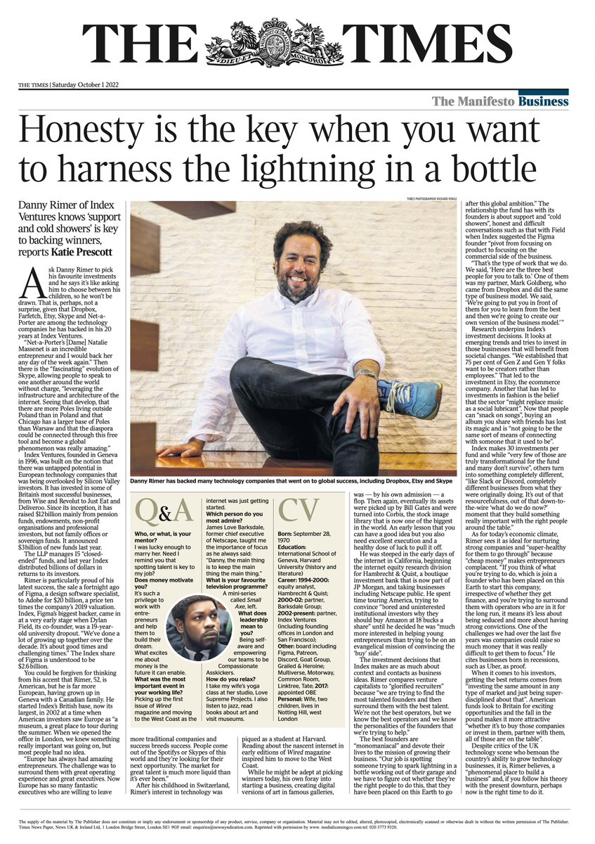 Index Ventures (@indexventures) on Twitter photo Last week, <a href="/dannyrimer/">danny rimer</a> spoke with <a href="/thetimes/">The Times and The Sunday Times</a>. For those without a subscription, The Times kindly shared the full copy. Last week, <a href="/dannyrimer/">danny rimer</a> spoke with <a href="/thetimes/">The Times and The Sunday Times</a>. For those without a subscription, The Times kindly shared the full copy.