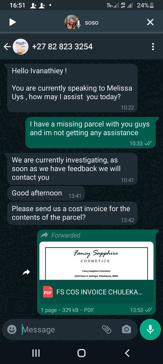 iivanathiey's tweet photo. @TheCourierGuySA 
Hello i have tried all your social media platforms including emailing you regarding my missing parcel which was suppose to be delivered Monday, when i.tracked it yesterday it showed it was delivered https://t.co/qevOuBrMev