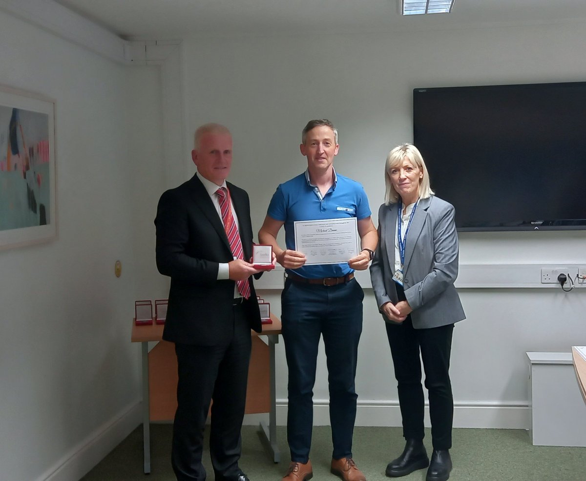 HSE_West_NWest's tweet photo. The final staff recognition event took place for staff in Galway University Hospitals, @saoltagroup management acknowledge and appreciate the huge contribution of our staff during the COVID-19 pandemic and were honoured to present staff with commerative medals and certificates https://t.co/PjSBo4DWq6