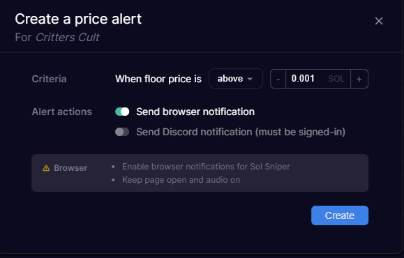 solsniperxyz's tweet photo. True degens want overnight price alerts 🚨

Free browser and discord notifications for collection price alerts

Above or below certain prices 🔢

https://t.co/H9LnEuik8c https://t.co/0enctQHExp