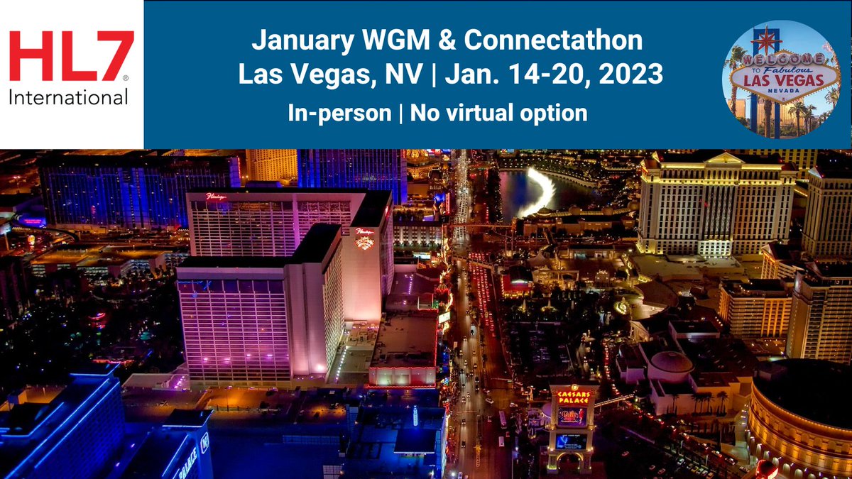 HL7IndiaTSC's tweet photo. RT @HL7: Save the date! The next #HL7 Working Group Meeting and #FHIR Connectathon will be here before you know it, Jan. 14-20, 2023 in Las Vegas. Mark your calendar, registration opens soon! https://t.co/nI9rCHoPd1 #HL7WGM #healthIT #HL7FHIR #interoper… https://t.co/WTc9oZQrXG