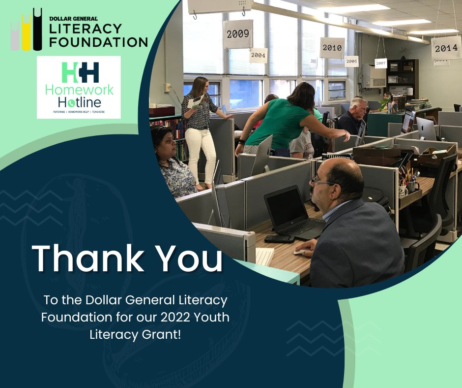HomeworkHelp4TN's tweet photo. Thank you to @DollarGeneral Literacy Foundation for our 2022 youth literacy grant! Funding received will support our certified teachers providing free over-the-phone tutoring to students all over Tennessee! #dollargeneralliteracygrant #DGLF https://t.co/YxKf0MmwUz