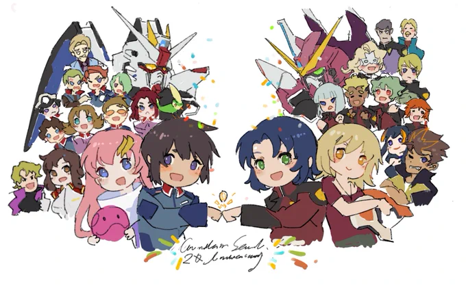 #gundamseed Seed开播二十周年纪念!种子是我看的第一部高达 当时还因为土豆网上穿插着排着第一季和第二季的集数导致看不懂hhhh 虽然经常被冠上偶像剧的标签但是seed第一季的完成度从现在的视角看也难以超越,属于是值得过一阵子就重新看一次的佳作 希望宇宙第一的青梅竹马继续走向下一个十年 