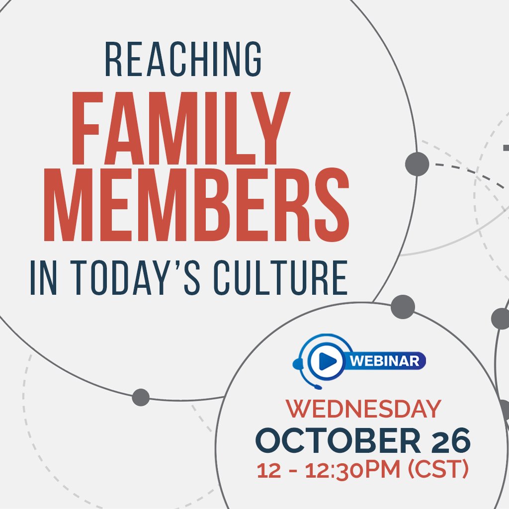 EvanTell's tweet photo. Join us on October 26, 2022, at noon for a brief discussion on reaching relatives in today's culture. In this 30-minute discussion, equip yourself with the tools to reach family with the gospel.

Register for the webinar: https://t.co/AbEtENOHl9
#evantell #evangelism #gospel https://t.co/pI4prK87Bz