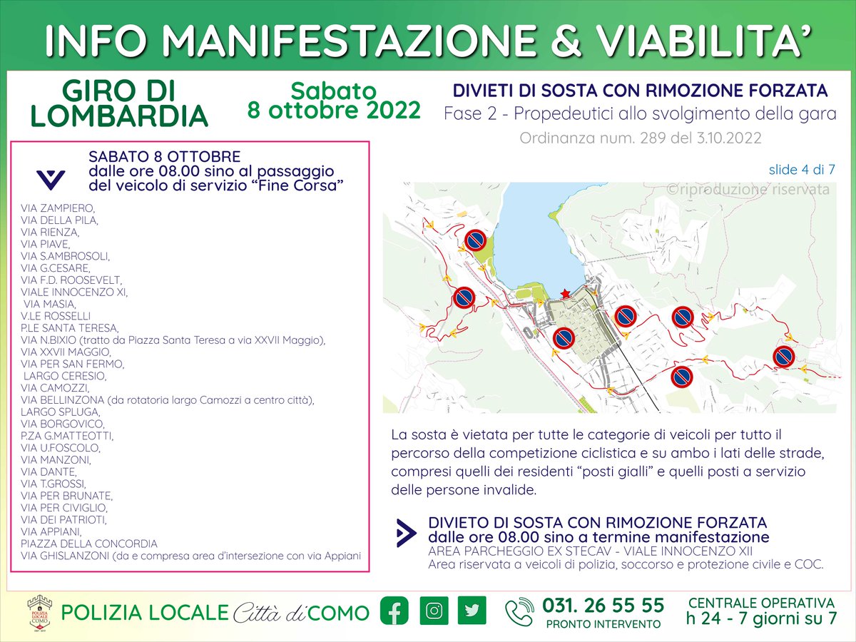 Info manifestazione &amp; viabilità 
🚴🚴‍♂️ SPECIALE 𝗚𝗜𝗥𝗢 𝗗𝗜 𝗟𝗢𝗠𝗕𝗔𝗥𝗗𝗜𝗔 - 𝗦𝗔𝗕𝗔𝗧𝗢 𝟴 𝗢𝗧𝗧𝗢𝗕𝗥𝗘
Provvedimenti viabilistici temporanei.
#PoliziaLocaleComo #ILombardia #Como