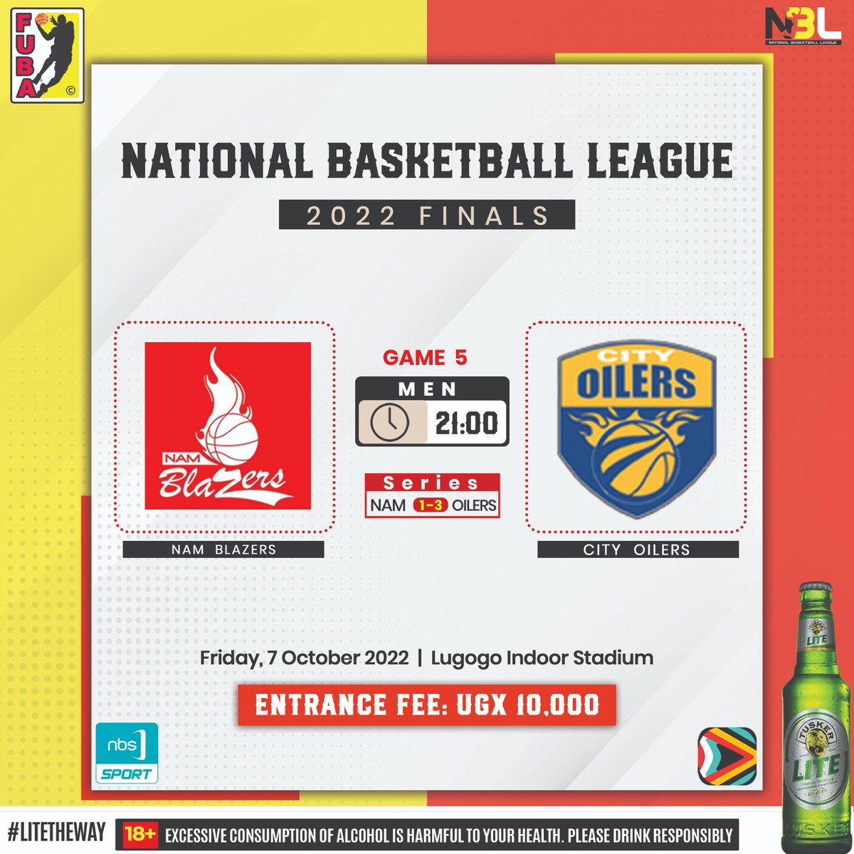 FubaBasketball's tweet photo. The #NBL22 season could possibly end tomorrow if both @jkldolphins and @CityOilers win their games. 

Can @ucu_sports (Ladies) and @Namblazers force game 6⃣ and maybe 7⃣?  🤔 

#NBLPlayoffs https://t.co/nhTeEAgFLS
