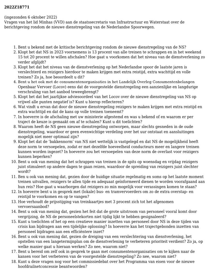 Bomvolle treinen en stations, steeds vaker #treinuitval en achterblijvende reizigers. Het gaat op dit moment niet goed op ons spoor. De dienstverlening van <a href="/NS_online/">NS online</a> moet simpelweg veel beter. De <a href="/VVD/">VVD</a> wil dat er orde op zaken wordt gesteld. Daarom de volgende vragen ⬇️