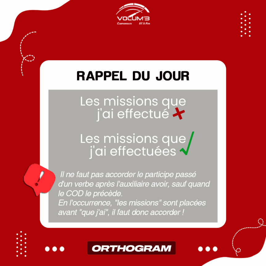 Volum3Radio's tweet photo. Hello les volumiques 👋🏼

Le casse-tête de l'accord du participe passé d'un verbe après l'auxiliaire avoir ,☺️

Qui s'en souvient ?🤔
#volum3 https://t.co/HaLw5aUu1Y