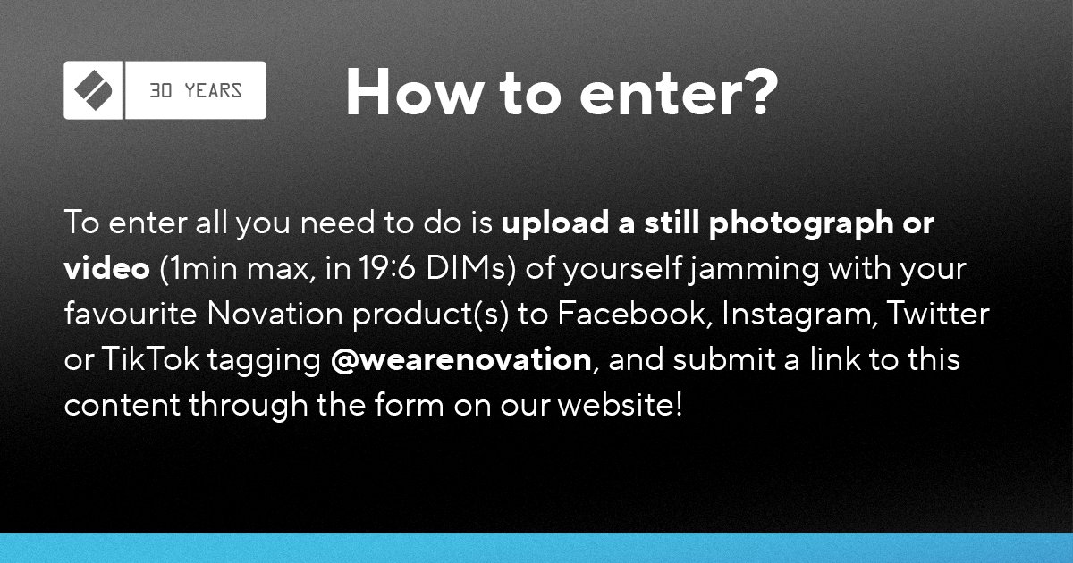 🎁COMPETITION🎁
1 winner - ALL the prizes below!

ENTER:
Upload a photo/video (1min, 19:6 DIMs) jamming with your favourite Novation product(s) to socials, tag us, hashtag #MadeWithNovation &amp; submit a link to this content through the form on our website!
- bit.ly/Novation-30Yea…