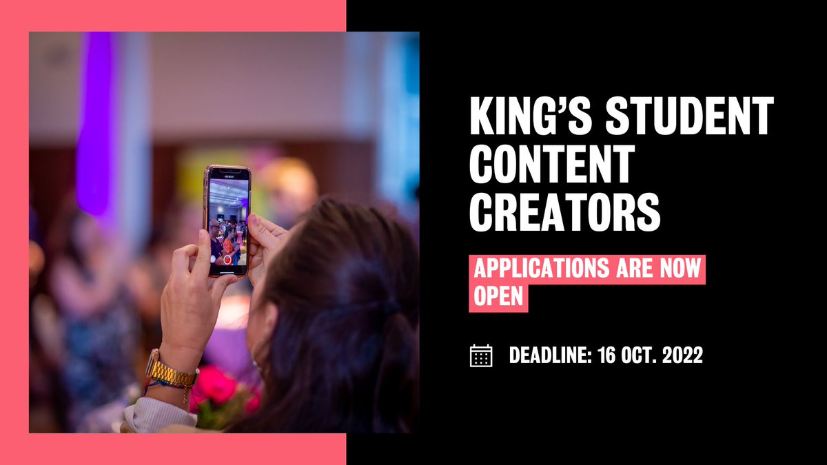 KingsCollegeLon's tweet photo. 📢 King's students! Do you enjoy creating content for Instagram, TikTok, or YouTube?
Apply to become a King's Student Content Creator.
This flexible part-time paid position is open to all current King's students.
Apply here: https://t.co/atvK75sqDo
#PG | #StudyatKings https://t.co/R7HXObkrxa