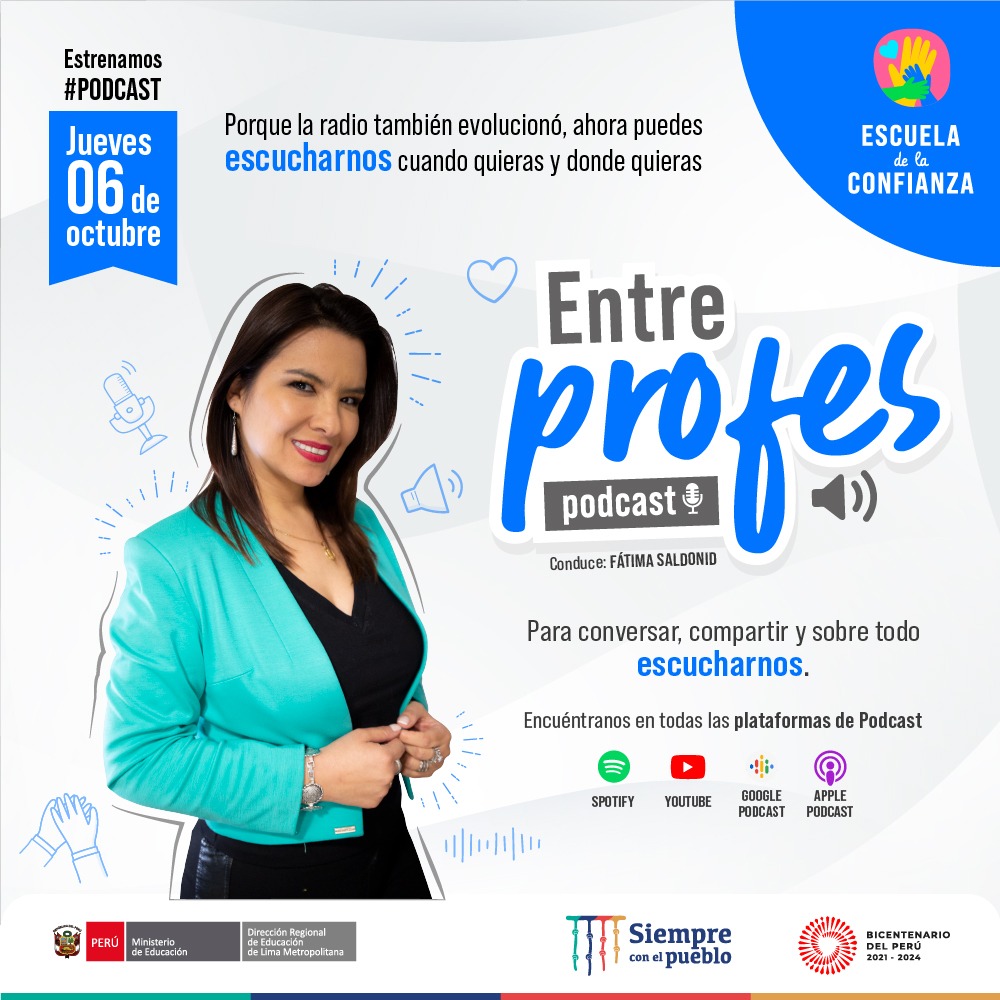 tvperupe's tweet photo. ¡Desde hoy puedes escuchar el podcast #EntreProfes de la @drelm_lima, conducido por @fatimasaldonid!
No te pierdas este programa donde docentes y especialistas conversan sobre temas de tu interés.
👉 Escúchalo en Spotify, YouTube, Google Podcast y Apple Podcast. 🎧 https://t.co/4SX7l7Uvtl