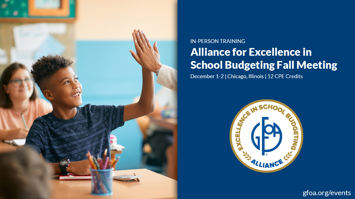 Ready to talk #schoolbudgeting? #GFOA's Alliance event returns in-person this December. This year's meeting will cover best practices, better communication with stakeholders, developing robust goals, and more. gfoa.org/events/a41222 #smarterschoolspending