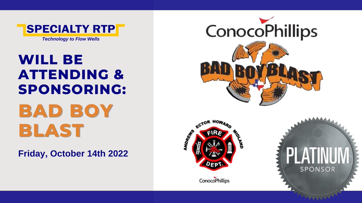 SpecialtyRTP's tweet photo. @SpecialtyRTP will be attending and sponsoring @conocophillips 18th Annual Bad Boy Blast benefiting Andrews, Ector, and Midland County Volunteer Fire Departments along with the Odessa Crime Stoppers.

#TeamSpecialty #badboyblast https://t.co/iSA0yTzp1S