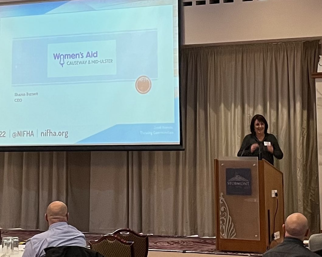 NIFHA (@nifha) on Twitter photo Sharon Burnett from <a href="/WomensAidNI/">Women's Aid NI</a> speaking at #NIFHAHMC22 on the media disconnect between #domesticviolence and murder. Women’s Aid receives funding from #SupportingPeople, a valuable programme in need of an urgent funding uplifts to retain staff and pay rising costs. Sharon Burnett from <a href="/WomensAidNI/">Women's Aid NI</a> speaking at #NIFHAHMC22 on the media disconnect between #domesticviolence and murder. Women’s Aid receives funding from #SupportingPeople, a valuable programme in need of an urgent funding uplifts to retain staff and pay rising costs.