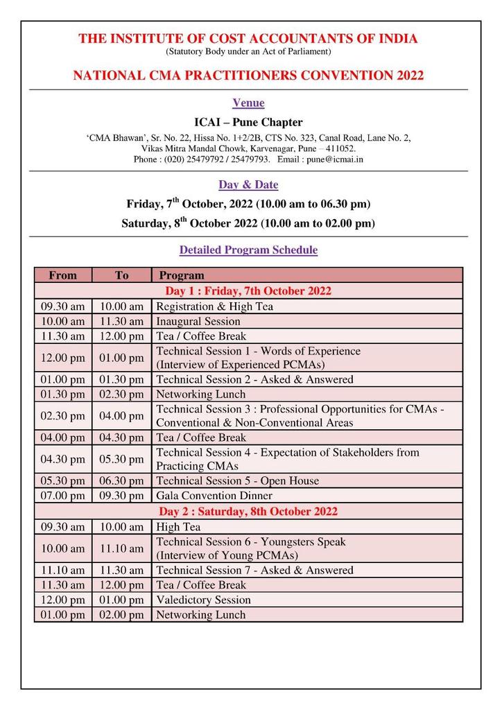 cmacourseupdate's tweet image. ICAI (cost) announce the National CMA Practitioners Convention 2022 
NCPC 2022 on 7th &amp;amp; 8th October 2022
At @ICMAIPune

🔗eicmai.in/NCPC-2022//ind…