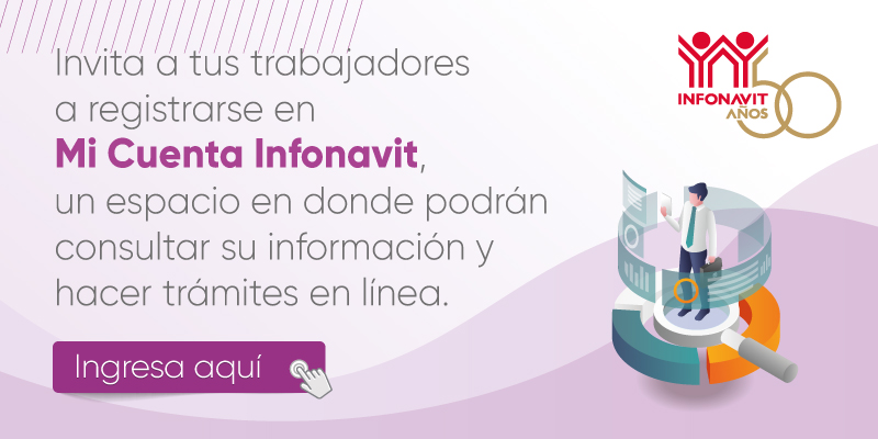 Empresario ☝️👷‍♂️👷
Invita a tus trabajadores a registrarse en el portal de "Mi Cuenta Infonavit", espacio donde podrán consultar información actualizada y agilizar trámites en línea 💻📲
Ingresa en la liga: Mi Cuenta Infonavit – bit.ly/3BXVxWD