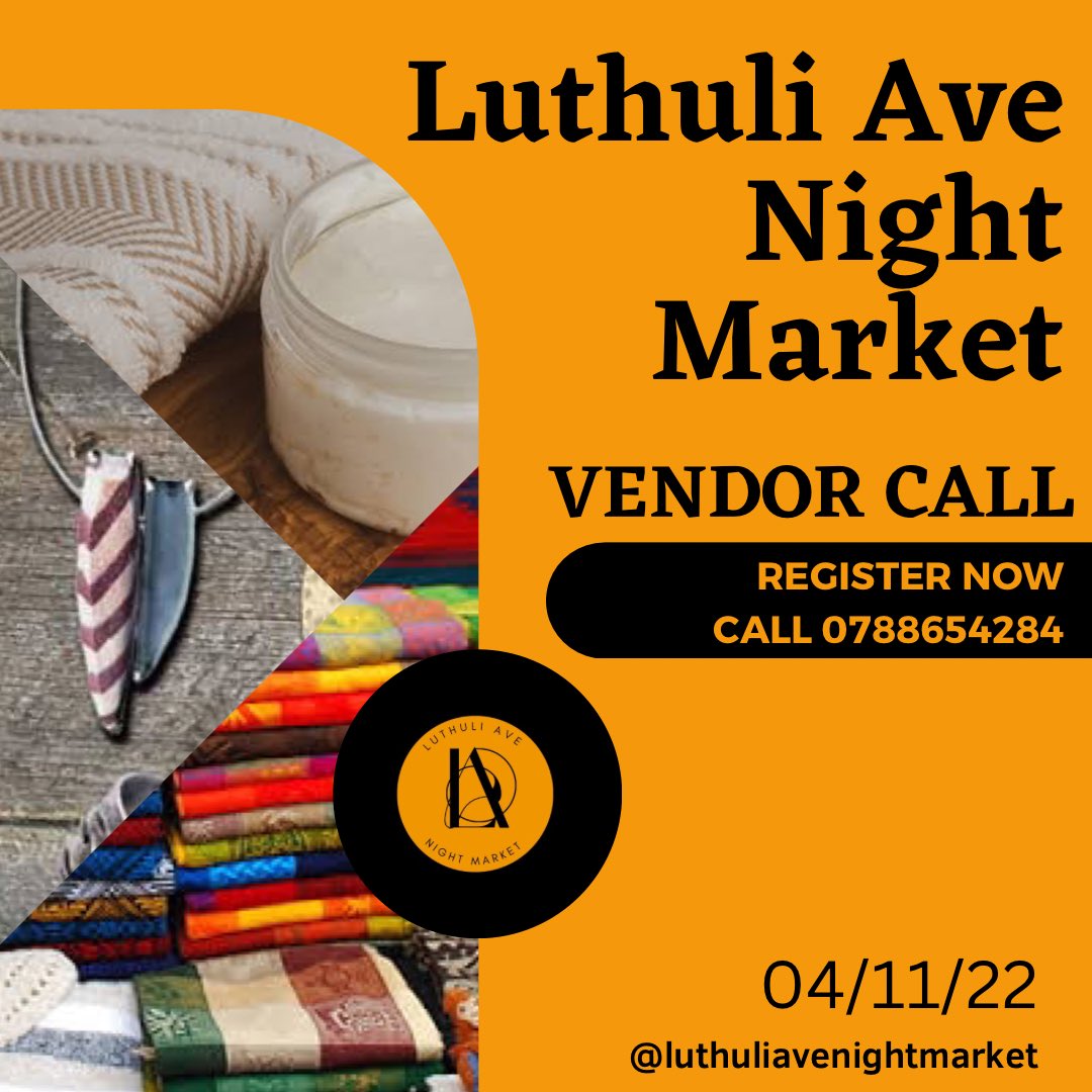 luthuliave's tweet photo. #luthuliavenightmarket 4/11/22 We go again 5pm till late, 16A Luthuli Ave Bugolobi ...
Calling all Vendors to register...
Limited slots available https://t.co/4aM8JWifbo