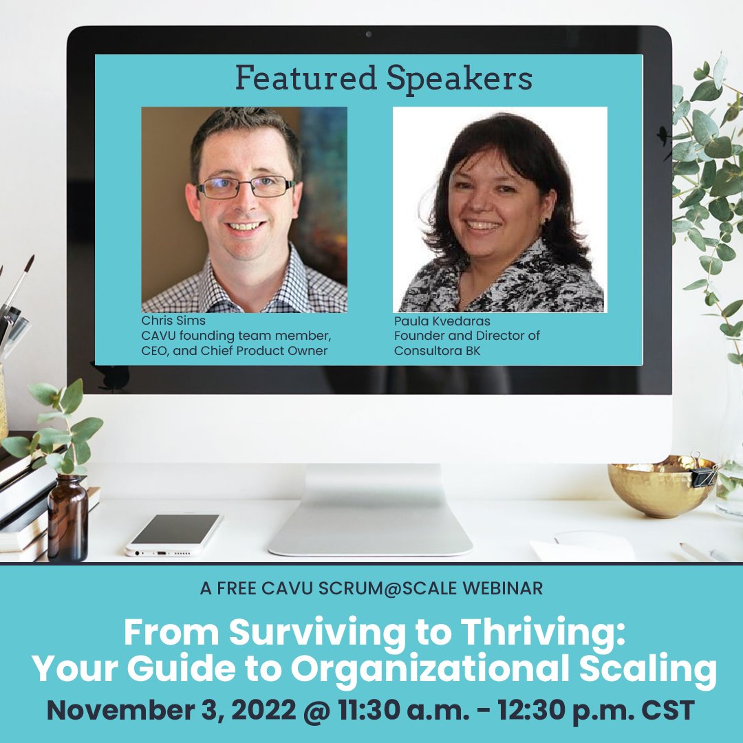 ourcavu's tweet image. From Surviving to Thriving: Your Guide to Organizational Scaling

Join us for a FREE Scrum@Scale webinar! Hear from @RDobrinski, @chris_is_agile, &amp;amp; @paulakvedaras on making your organization recession proof.

Register today - bit.ly/3fKQQIg