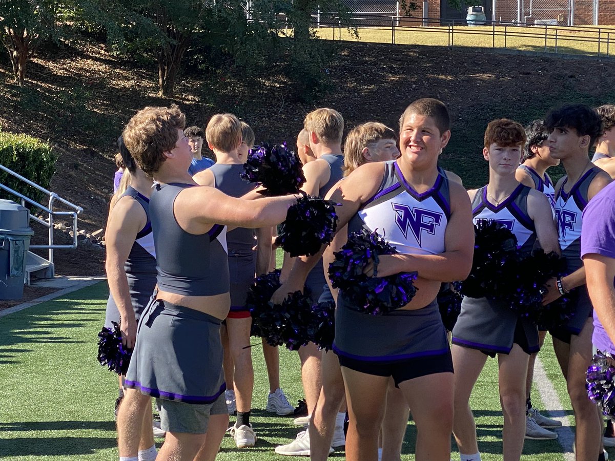 BobCarnaroli's tweet photo. We have it all at Powder Puff today … great student support and yes … our football players as Cheerleaders!.., @nfhs_cheer_ @NoFoFootball @NFTheNation @FCSchoolsGA @leeanne_rice @DrJeffBearden @nathanturnerAD https://t.co/NmDGMDww2H