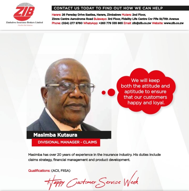 ZIBinsurance's tweet photo. "We will keep both the attitude and aptitude to ensure that our customers are happy and loyal". Thank you for your service Mr Masimba Kutaura. 

Happy Customer Service Week from ZIB. https://t.co/LgkHxCNqHG