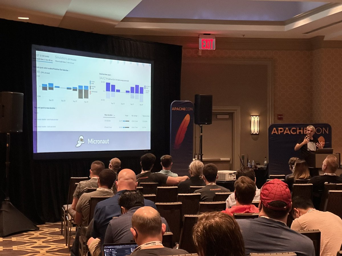 Zachary Klein 🇺🇸🇮🇱🇺🇦 (@zacharyaklein) on Twitter photo Fascinating keynote on Developer Productivity Engineering from <a href="/gradle/">Gradle</a>’s <a href="/hans_d/">Hans Dockter</a> (nice seeing the <a href="/micronautfw/">The Micronaut Framework</a> project’s build optimizations on the big screen 😎) - and <a href="/gradle/">Gradle</a> is offering enterprise build support to all <a href="/TheASF/">Apache - The ASF</a> projects! #ACNA2022 Fascinating keynote on Developer Productivity Engineering from <a href="/gradle/">Gradle</a>’s <a href="/hans_d/">Hans Dockter</a> (nice seeing the <a href="/micronautfw/">The Micronaut Framework</a> project’s build optimizations on the big screen 😎) - and <a href="/gradle/">Gradle</a> is offering enterprise build support to all <a href="/TheASF/">Apache - The ASF</a> projects! #ACNA2022