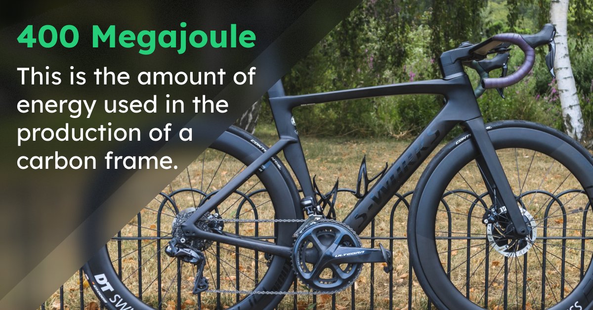 velio_de's tweet photo. The energy input used in the production of a #carbon frame is 400 MJ. That's about half a month's energy consumption in a 2-person household! With over 100 million #bikes produced each year, the #environmental impact adds up. By refurbishing used bikes, the impact can be reduced. https://t.co/5KDn7NUIzb