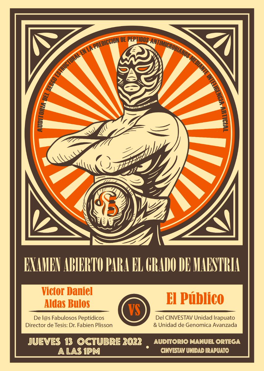¡Lucharán a dos de tres caídas!
Me complace invitarles al seminario de mi trabajo de maestría "Auditoría del sesgo estructural en la predicción de péptidos antimicrobianos mediante Inteligencia Artificial” el próximo jueves 13 de septiembre en Cinvestav Irapuato. @peptidicos