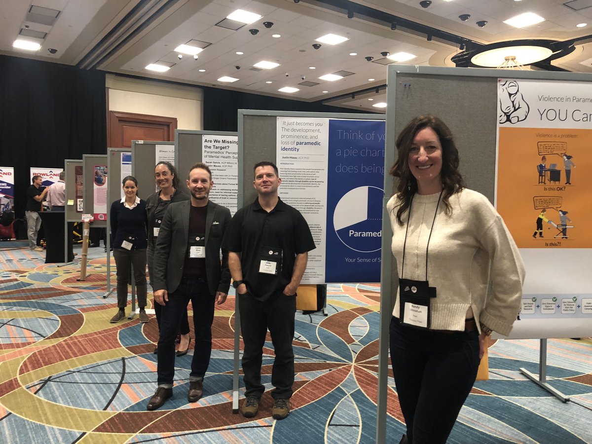 Our poster crew from <a href="/Peel_Paramedics/">Peel Regional Paramedic Services</a> at the <a href="/OAPCMedia/">OAPC</a> conference. Great work by @salvisisreading <a href="/JCPounder/">Joshua Pound</a> &amp; others on violence against paramedics, women in leadership, alternative patient disposition, &amp; #paramedic mental health