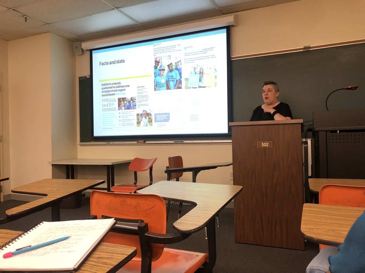Beattysmc's tweet photo. The wonderful Shala Carlson of @Habitat_org spoke to our PR class yesterday, and shared about “Doing more with less” in the context of working for a non-profit. Thanks so much! @LoynoSCD https://t.co/ngoFJ8SeKL