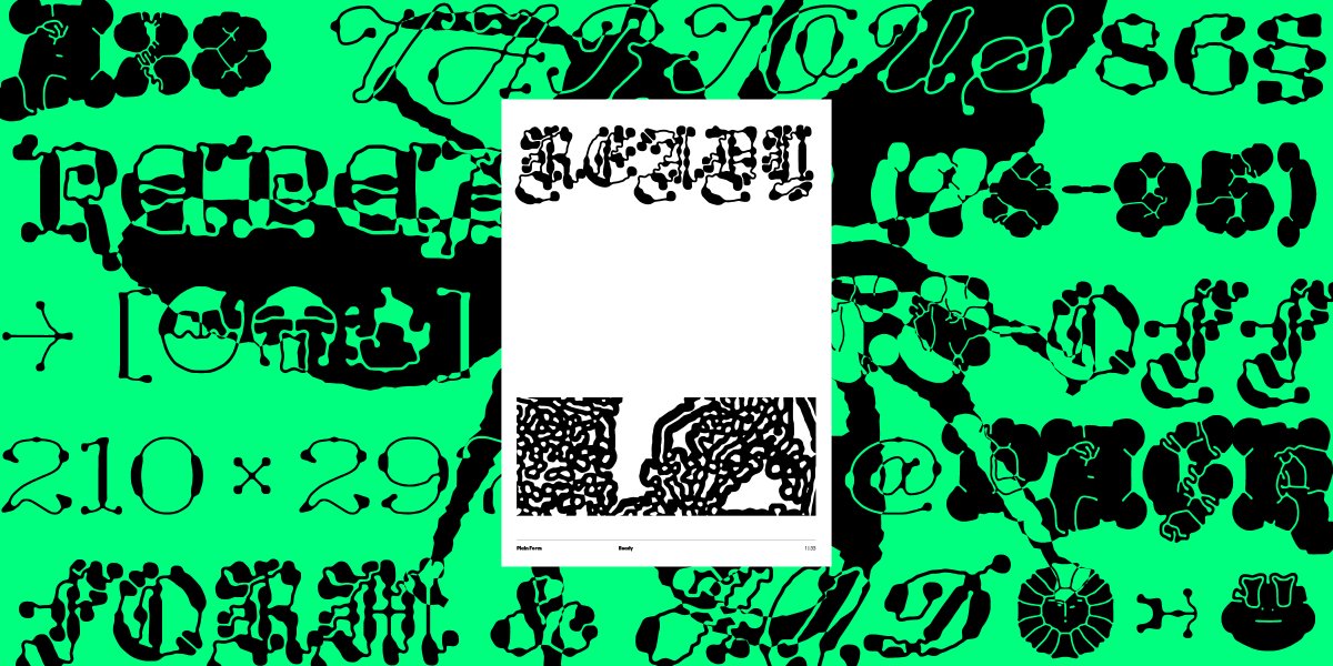 plain_form's tweet photo. Ready was created with @grifi, a long-time friend and collaborator whose work I've always admired. This collection of styles explores an asphyxiation of sense under an exuberance of the sign, marrying historical forms with reaction-diffusion algorithms.
→ https://t.co/xzzqKex7D6 https://t.co/EQsxdQR53N