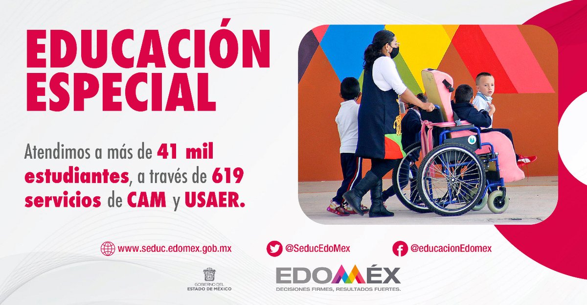 SeducEdoMex's tweet photo. Se han atendido a más de 41 mil estudiantes con alguna 
discapacidad, dificultad o aptitud sobresaliente, a través de 619 servicios educativos.
#EducaciónFuerte
#SeguimosDandoResultados https://t.co/SOQLegNtIx