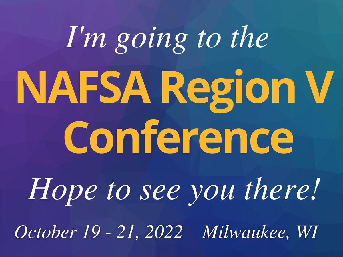 Are YOU going to the NAFSA Region V Conference?
There is still time to register!

REGISTER NOW: nafsa.org/conferences/20…

NAFSA Region V Conference
October 19 - 21, 2022
Milwaukee, WI