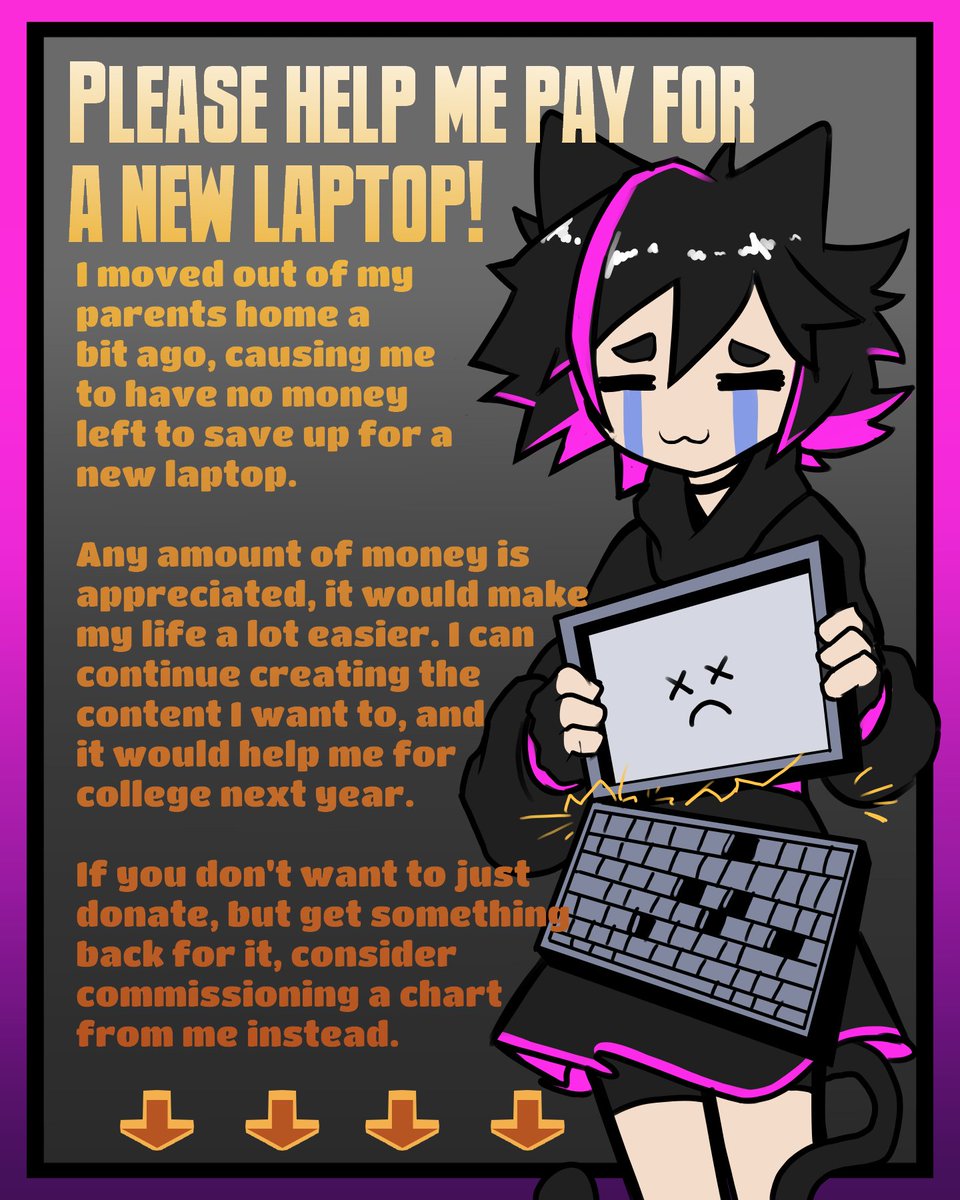 Cerberaa's tweet photo. Please help me pay for a new laptop!
Link to my Ko-fi down bellow.

(Art by @MikeFnf) https://t.co/sjLB8nXhIh
