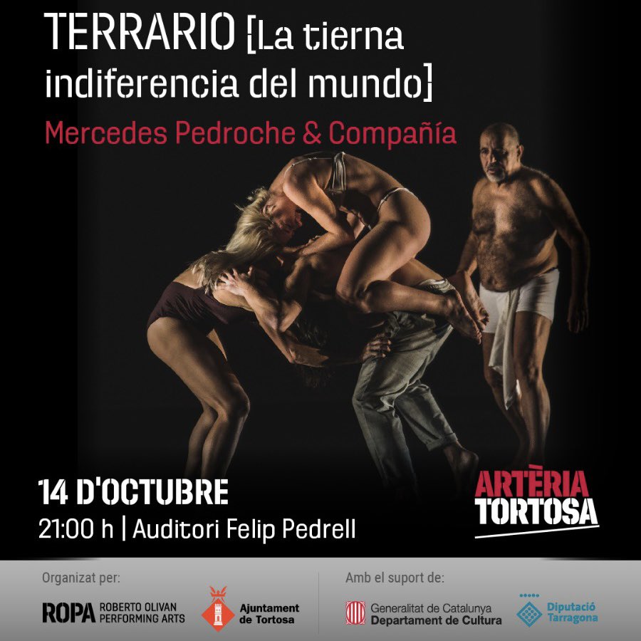 arteria_tortosa's tweet image. ◼️ 𝗧𝗘𝗥𝗥𝗔𝗥𝗜𝗢 [𝗟𝗮 𝘁𝗶𝗲𝗿𝗻𝗮 𝗶𝗻𝗱𝗶𝗳𝗲𝗿𝗲𝗻𝗰𝗶𝗮 𝗱𝗲𝗹 𝗺𝘂𝗻𝗱𝗼] de Mercedes Pedroche &amp;amp; Compañía és una mirada microscòpica a la nostra societat, a la indiferència.

🎟️ Entrada: 5€. Adquireix-la al: arteriatortosa.com

#ARTERIATortosa #Tortosa #BaixEbre