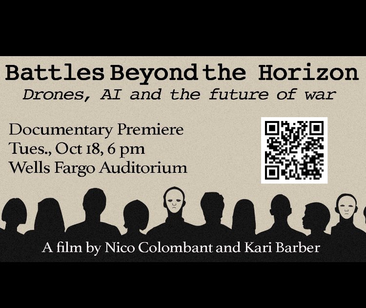 usnico's tweet photo. Reserve your seats for the free premiere of the full length documentary I made with Kari Barber about drones out of Nevada and the human-less future of war @unevadareno https://t.co/MyIDjKo2Ek