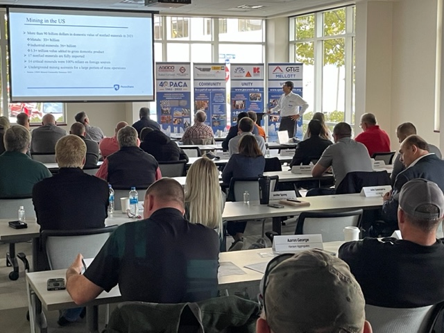 PaAggConAssn's tweet photo. We are honored that Dr. Sekhar Bhattacharyya, program chair of @PSUEMS, presented as part of the 2022 Underground Stone Conference. #PACA members learned about design in underground mines. #BuildLocalPA #BuildingandConnectingCommunities #Safety #CommunityExcellence https://t.co/qxNpgpISuE