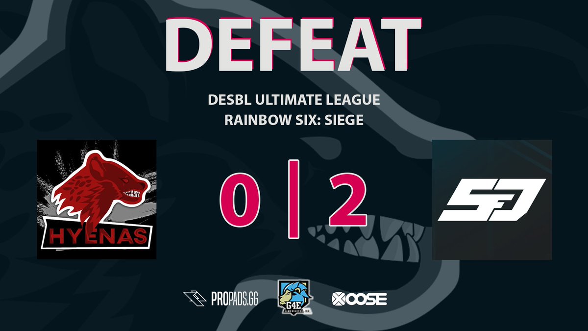 HyenasUnity's tweet image. Ergebnis des gestrigen Spieltages:
 
Die R6 Akademiker haben 0:2 gegen 
@SFDGaming Main verloren. Somit sind sie momentan mit 6 Punkten auf dem 7. Platz der @DeSBLR6 Ultimate League.

GGWP an alle Spieler!💜💙

#HYU #HyenasUnity #R6 #eSports #DeSBLR6 #Hyenas
