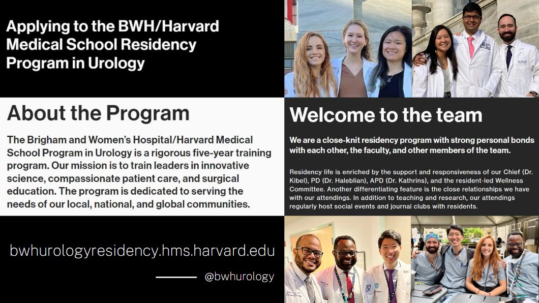 For more information on our residency program, check out the updated website for the BWH/HMS Program in Urology!

🔗:
bwhurologyresidency.hms.harvard.edu
#UroRes #UroMatch <a href="/Uro_Res/">The Urology Applicant ⚕</a> <a href="/Uro_Stream/">UroStream</a>
