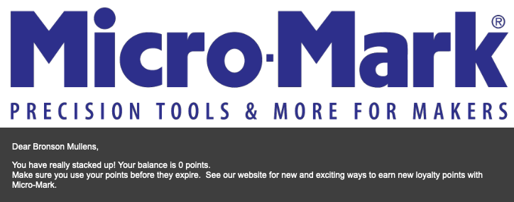 BronsonMullens's tweet photo. Thanks for the heads up, #micromark! I can't decide what to spend all these points on. https://t.co/Wv3xOYlHjT