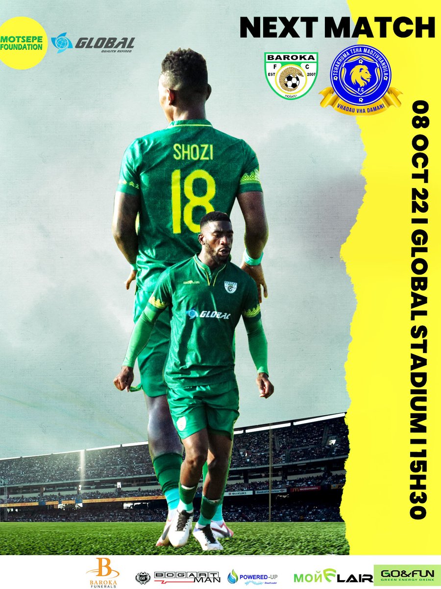 Baroka_FC's tweet photo. Next game
🆚 @ttmfc_original
🏟️ Global Stadium
📅 08 October
⏲️ 15h30
🎟️ 40 adults 20 under 12
#lennakemoroka #barokafire #Reabowa
@GlobalOilSA @Monflair_ZA @golimpopo @goandfunsa @BogartManSA @Baroka_Funerals @poweredup https://t.co/whxfdidvxw