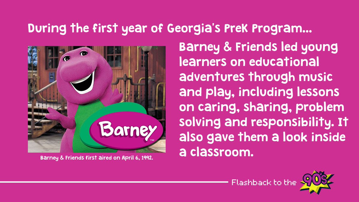 GeorgiaVoices's tweet image. We loved him, he loved us. Who didn't love the big purple dinosaur, which premiered the same year Georgia's Pre-K Program began? Now kids are taking other adventures. Check it out! #90sflashback #30yearsofGeorgiaPreK #GaPreKWeek #ThrowbackThursday