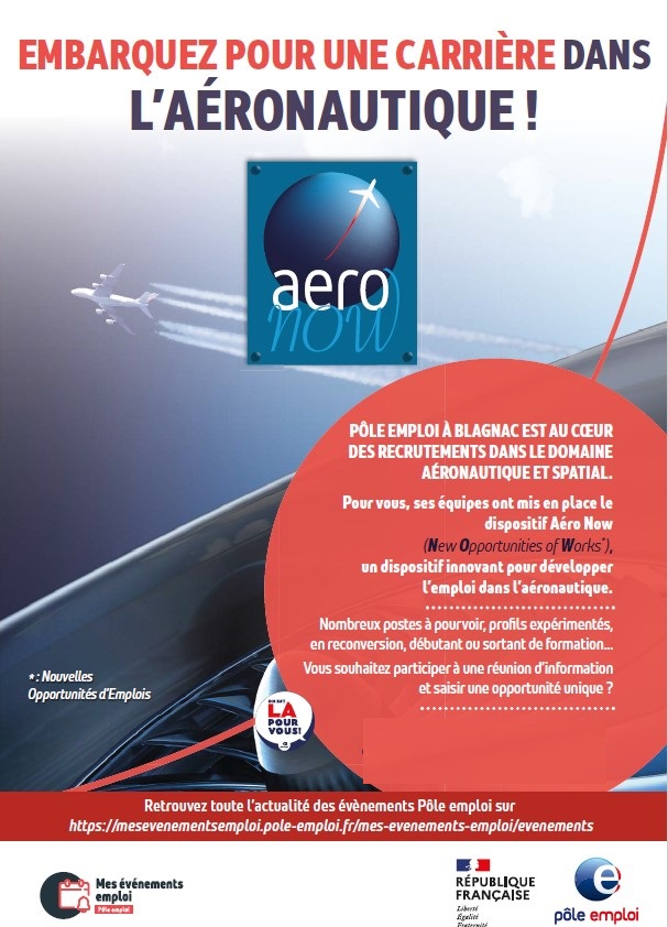FrancoisPires's tweet photo. AERO NOW c'est parti! 
En octobre dans les pôle emploi de Haute Garonne, lancement du dispositif pour réduire les tensions de #recrutements dans l'#aéronautique. Découverte des #métiers, des  #formations et test de vos aptitudes
plus d'informations sur : https://t.co/4VeBgaT6Gn https://t.co/f2EZrmII7e