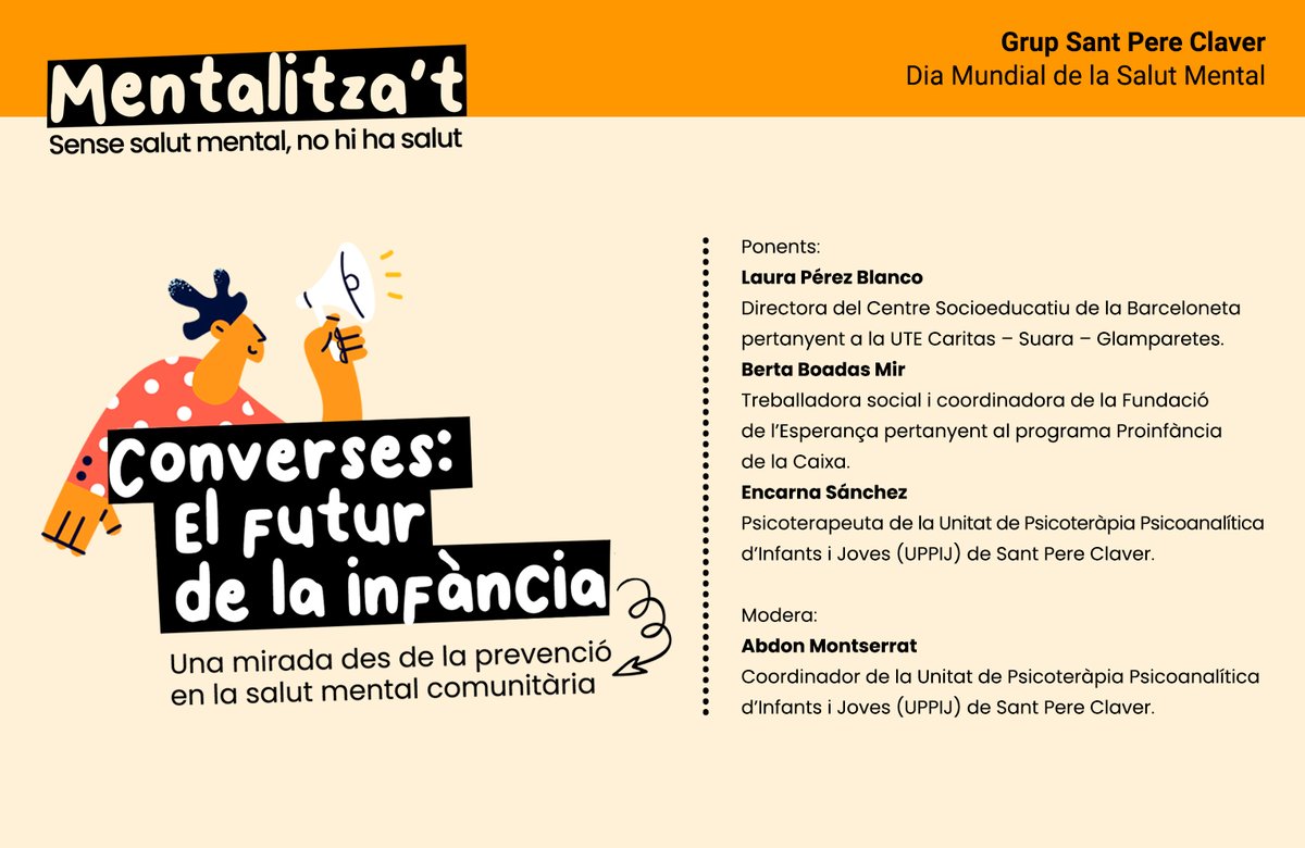 pereclavergrup's tweet photo. 🔴 Comencem amb el #Conversesvirtual per l'Institut Docència, Recerca i Innovació.
"El futur de la Infància. Una mirada des de la prevenció en la salut mental comunitària"
Descriurem els canvis que han aparegut als més joves i reflexionarem sobre el #futur de la infància. 👇 https://t.co/PaT9b6zJdA