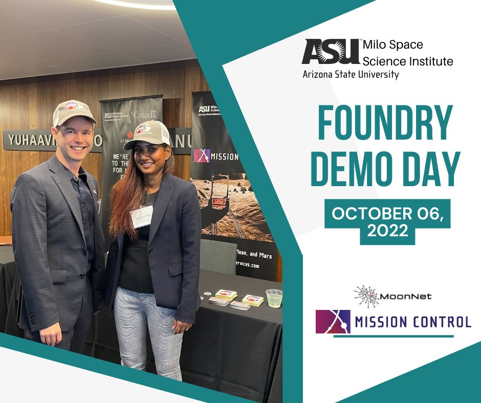 MissionCtrlSS's tweet photo. As part of the Canadian Space Accelerator program, Dr. Samara Pillay and Dr. Andrew Macdonald are at Foundry Demo day at @ASU @MILOInstitute, showcasing our software for Earth, Moon, & Mars including #MoonNet, our AI-based lunar terrain classifier, & our MCS rover operations demo https://t.co/Q0pdEkvglt