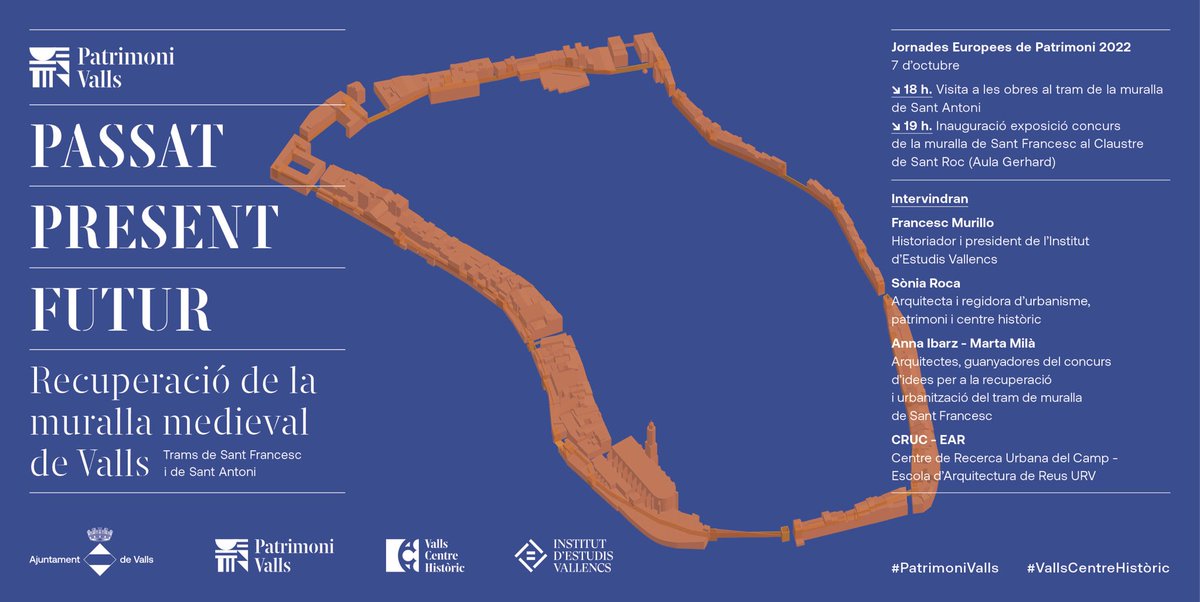 Patrimoni | Centre Històric | demà en el marc de les Jornades Europees de Patrimoni 2022
els treballs a l’entorn de la recuperació de la muralla medieval de Valls.
parlarem de PASSAT / PRESENT / FUTUR