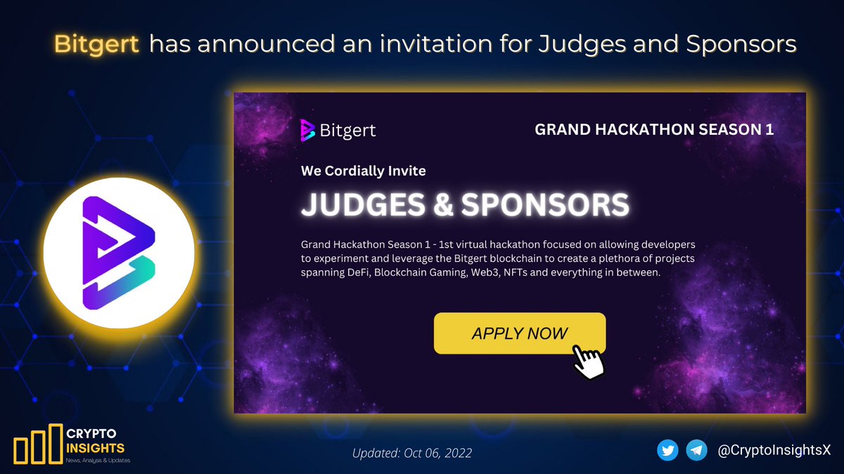 CryptoInsightsX's tweet photo. 📢JUST IN: @bitgertbrise has announced an invitation for Judges and Sponsors for #BITGERT GRAND HACKATHON - SEASON 1🚀

Keep #BUIDLing💪

#Crypto #CryptoNews #altcoin #BTC #BNB #Bitgertcommunity #Bitgertpro #BitgertCEX https://t.co/0BYbaB2ZNC